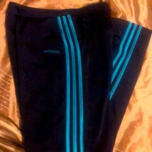 Adidas blk/teal w/3 stripes athletic pants wide leg fit small womens